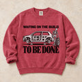 Crimson garment-dyed crewneck sweatshirt with Permanent Project project car design
