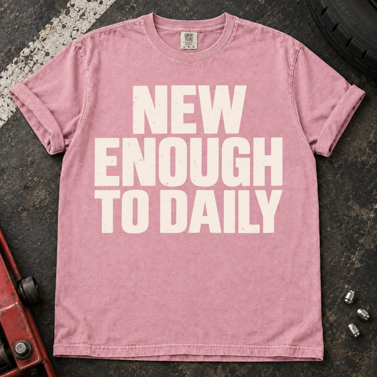 Blossom car enthusiast T-shirt. New enough to daily: simple typography for the everyday enthusiast car.