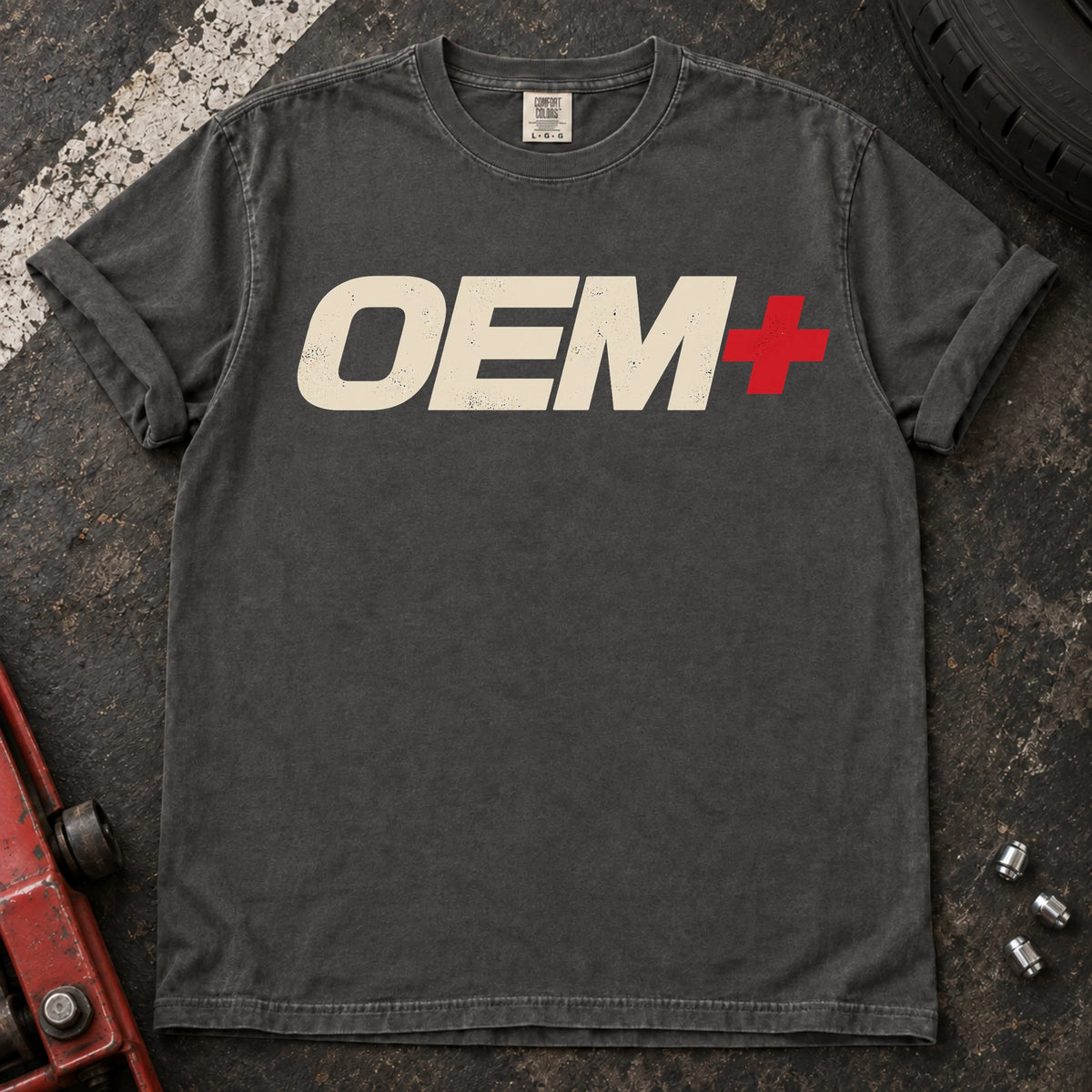 Pepper car enthusiast T-shirt. OEM+ lettering keeps the factory-plus philosophy simple.