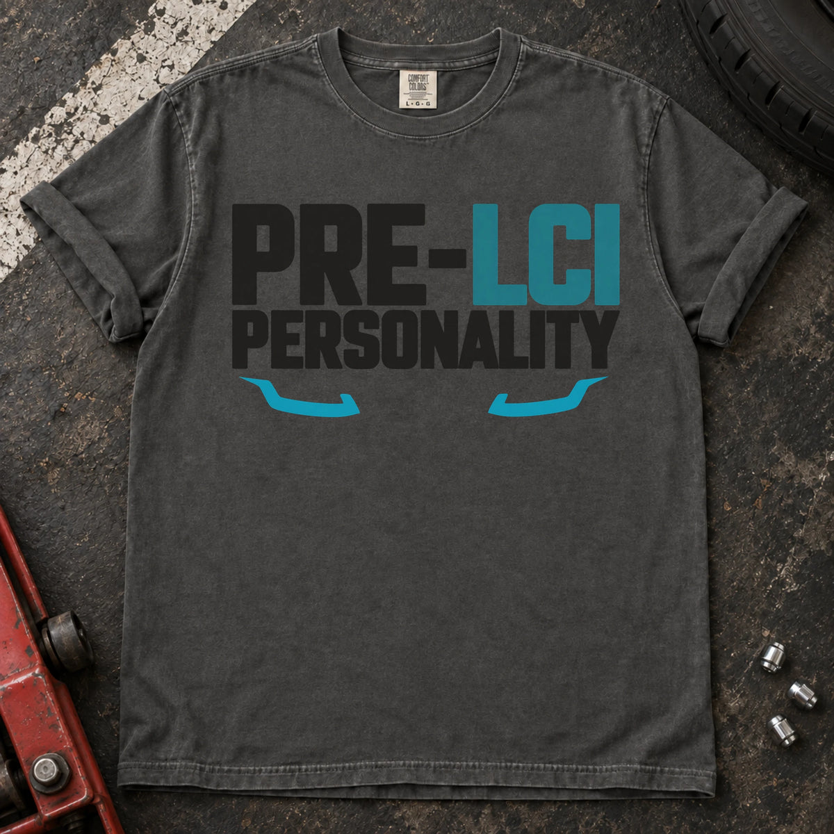 Pepper car enthusiast T-shirt. Minimal headlight lines give Pre-LCI Personality an enthusiast identity.