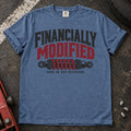 Blue Jean car enthusiast T-shirt. A coilover gives financially modified, runs on bad decisions a garage-humor twist.