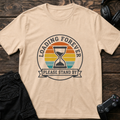 Natural gaming T-shirt. A retro-striped hourglass asks you to stand by while loading forever.