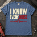 Blue Jean car enthusiast T-shirt. A waveform backs the confident claim, I know every noise.