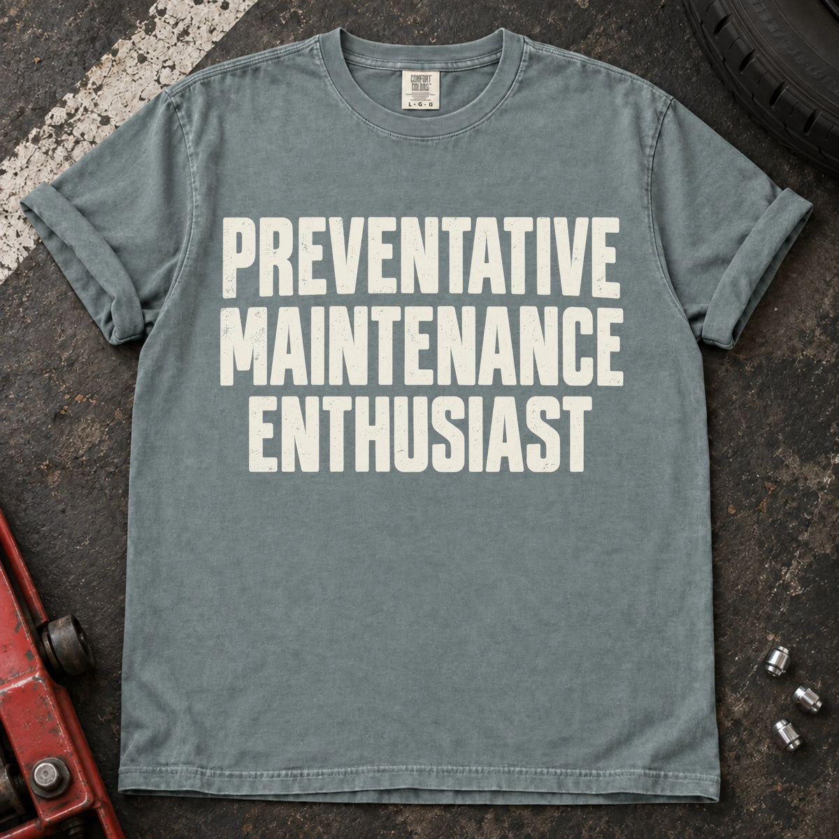 Bay car enthusiast T-shirt. Preventative maintenance enthusiast, in clean bold automotive lettering.