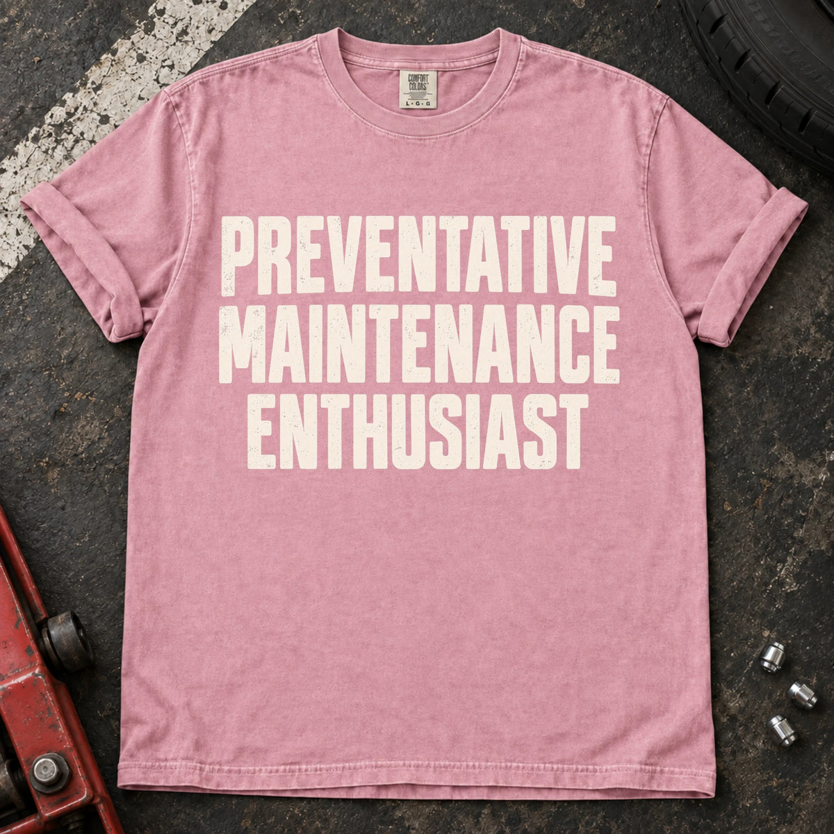 Blossom car enthusiast T-shirt. Preventative maintenance enthusiast, in clean bold automotive lettering.