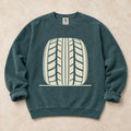 Blue Spruce garment-dyed crewneck sweatshirt with Tread Theory tire enthusiast design