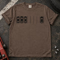 Espresso T-shirt with a minimal overhead parking diagram showing one car parked away from three others.