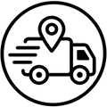 Automotive trust badge icon: tracked delivery truck