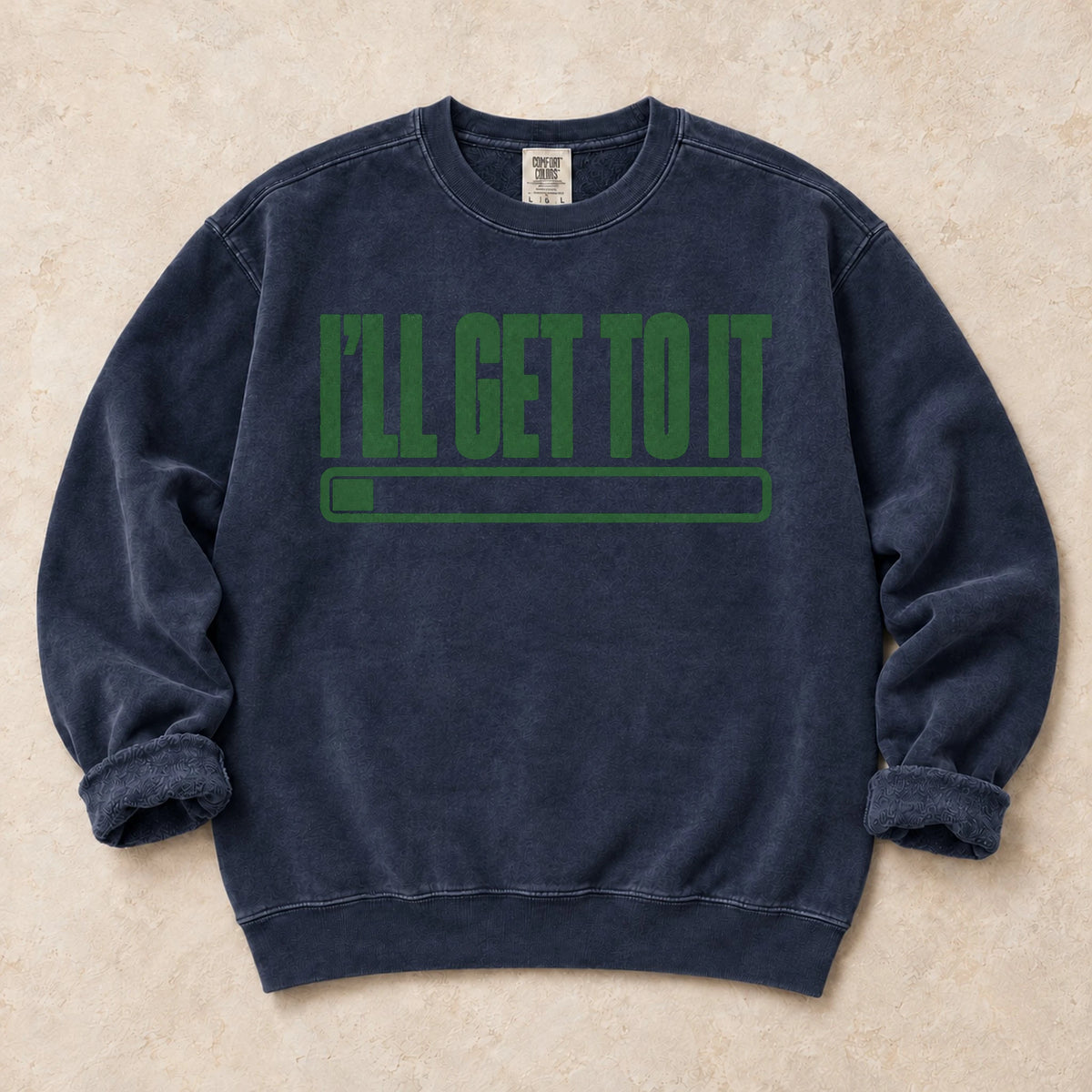 True Navy gaming sweatshirt. A barely filled progress bar promises I'll get to it.