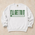 White gaming sweatshirt. A barely filled progress bar promises I'll get to it.