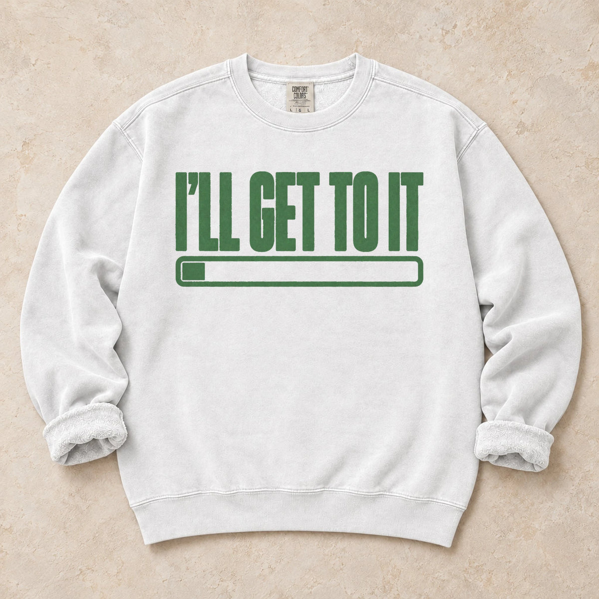 White gaming sweatshirt. A barely filled progress bar promises I'll get to it.