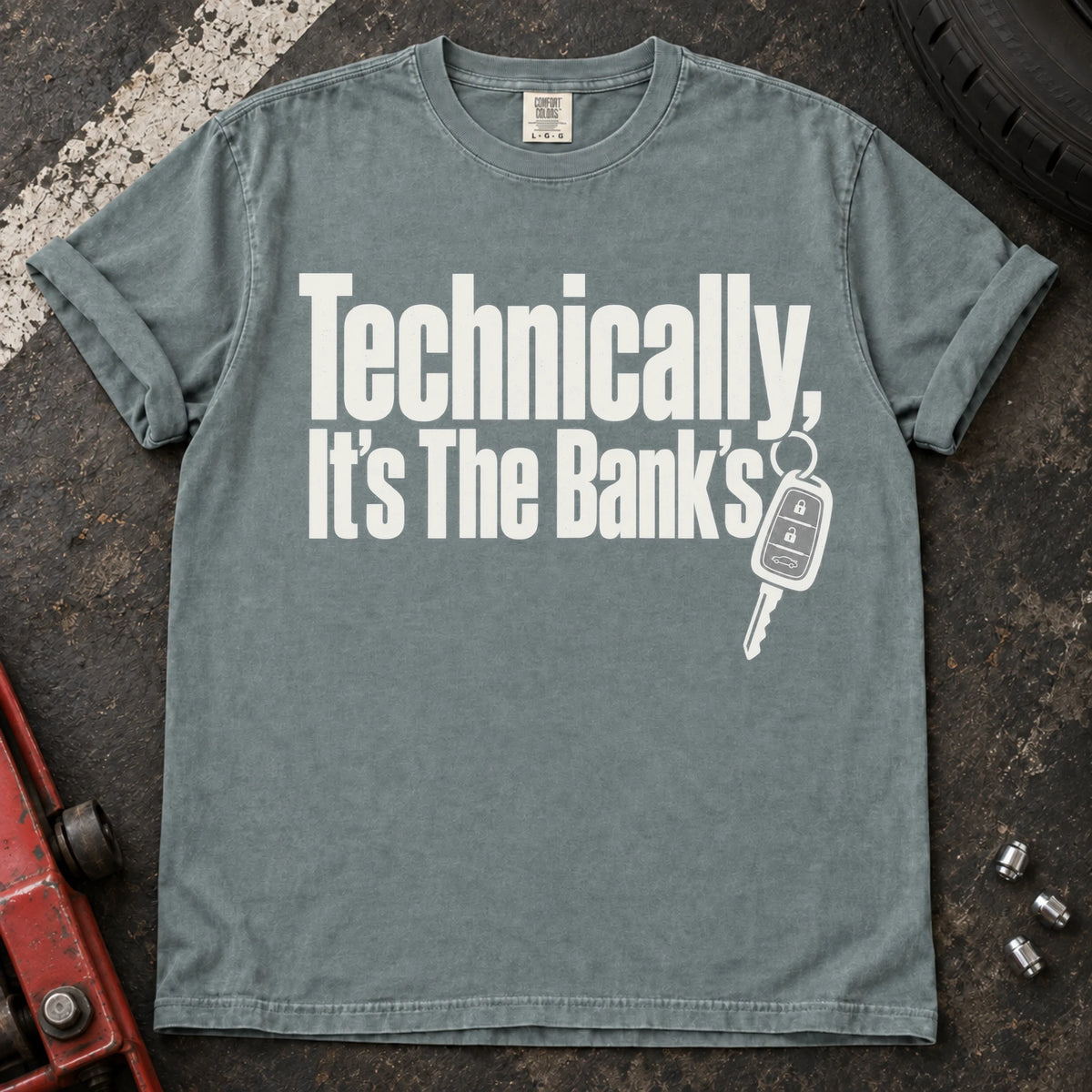 Bay car enthusiast T-shirt. A key backs technically, it's the bank's.