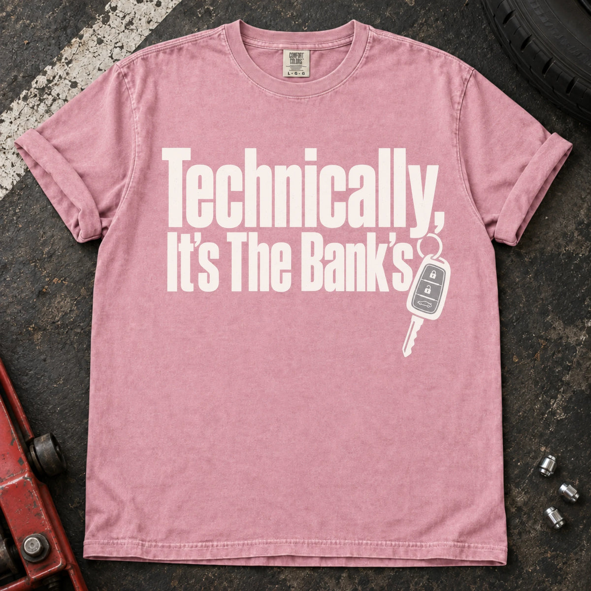 Blossom car enthusiast T-shirt. A key backs technically, it's the bank's.