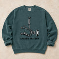 Blue Spruce garment-dyed crewneck sweatshirt with Chassis Anatomy car engineering design