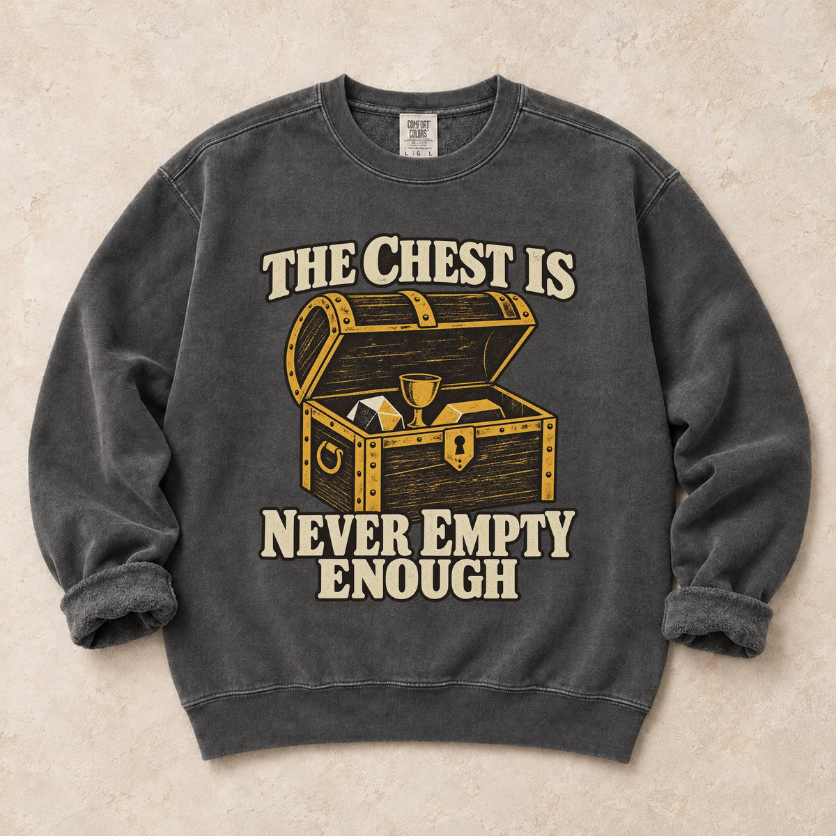 Pepper gaming sweatshirt. A treasure-filled chest is never empty enough for a loot collector.