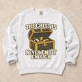 White gaming sweatshirt. A treasure-filled chest is never empty enough for a loot collector.