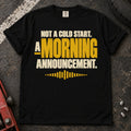 Black car enthusiast T-shirt. A waveform turns a cold start into a morning announcement.