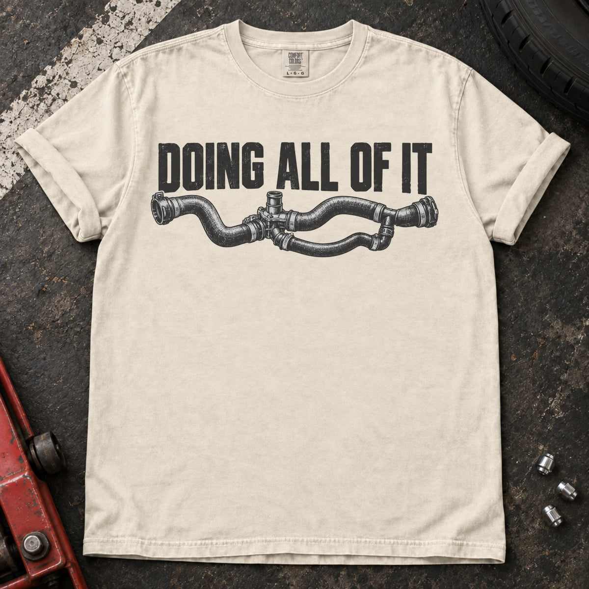 Ivory car enthusiast T-shirt. An assembly of coolant hoses accompanies doing all of it.