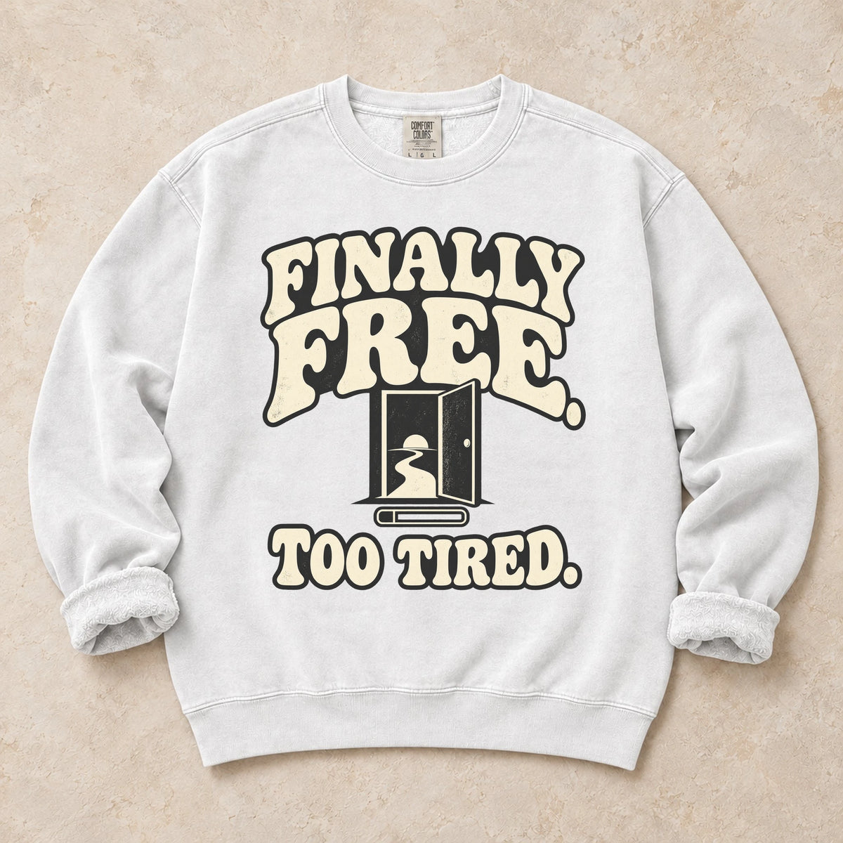 White gaming sweatshirt. An open doorway delivers finally free, too tired.