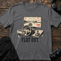 Charcoal gaming T-shirt. A steering wheel, shifter and racing screen celebrate the sim-racing setup.