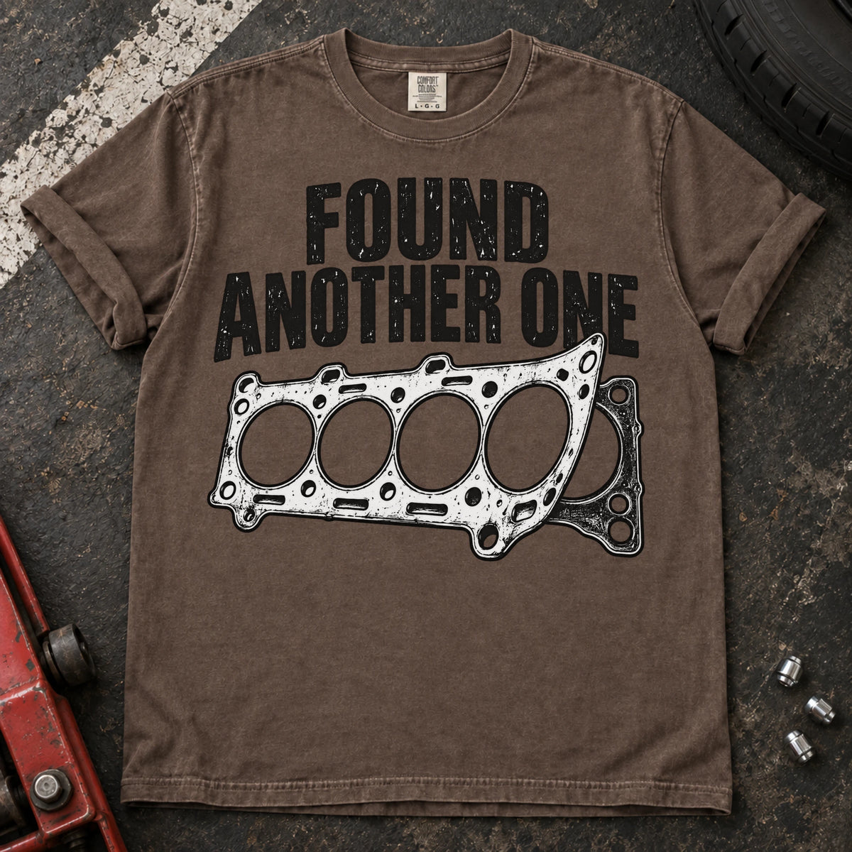 Espresso car enthusiast T-shirt. Layered head gaskets and found another one lettering capture recurring repair humor.