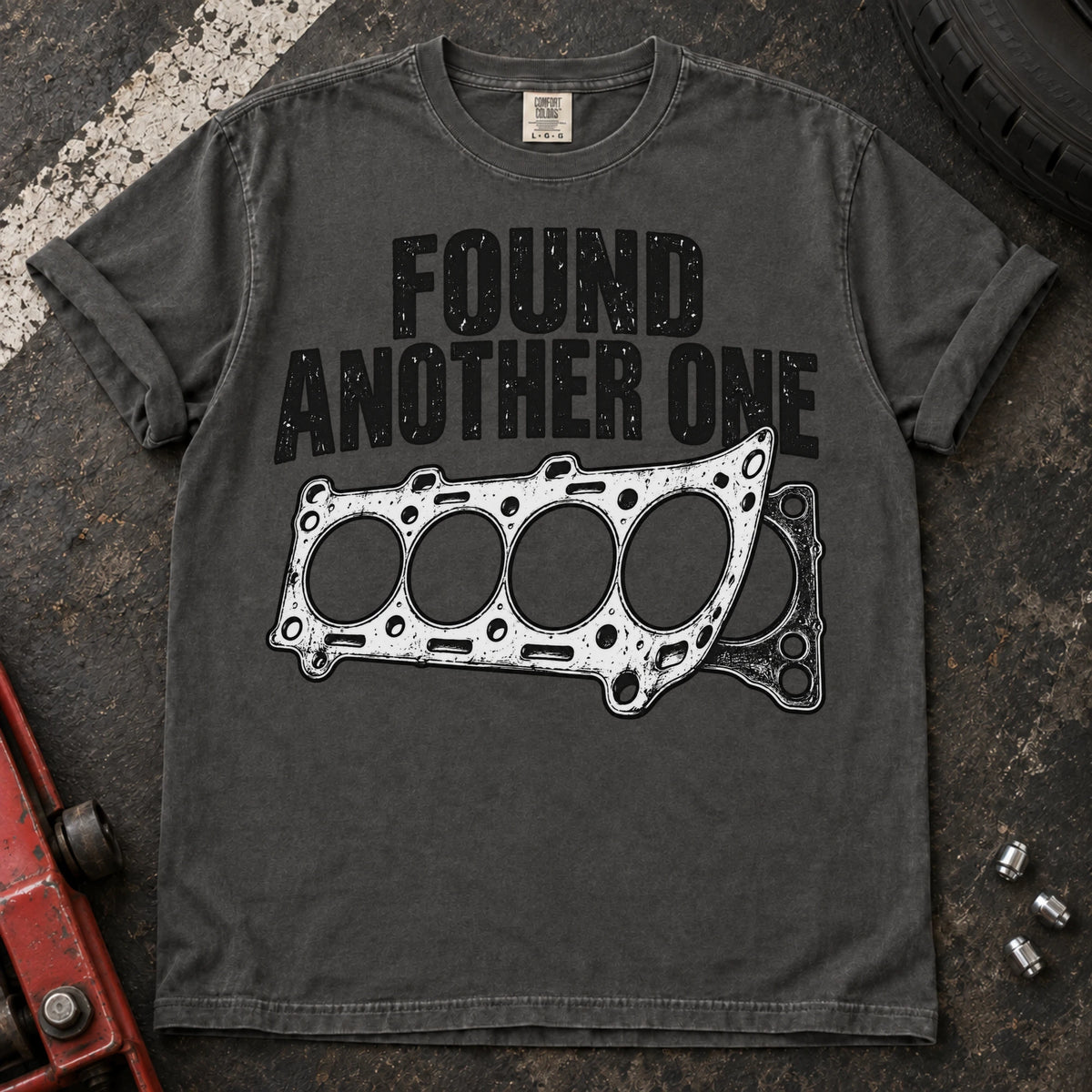 Pepper car enthusiast T-shirt. Layered head gaskets and found another one lettering capture recurring repair humor.