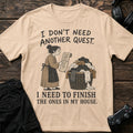 Natural gaming T-shirt. A laundry mountain explains why the household quests must get finished first.