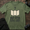 Military Green gaming T-shirt. An unfolded map still leaves its player lost.