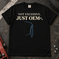 Black car enthusiast T-shirt. A wheel outline backs not excessive, just OEM+.