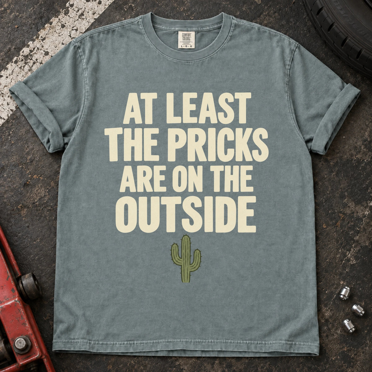 Bay car enthusiast T-shirt. A small cactus gives at least the pricks are on the outside its punchline.