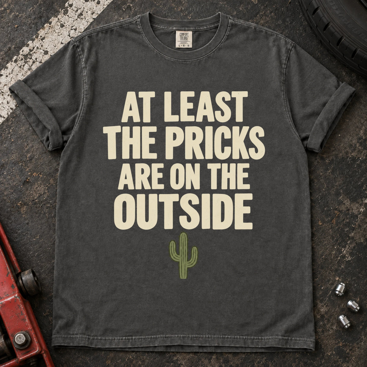 Pepper car enthusiast T-shirt. A small cactus gives at least the pricks are on the outside its punchline.