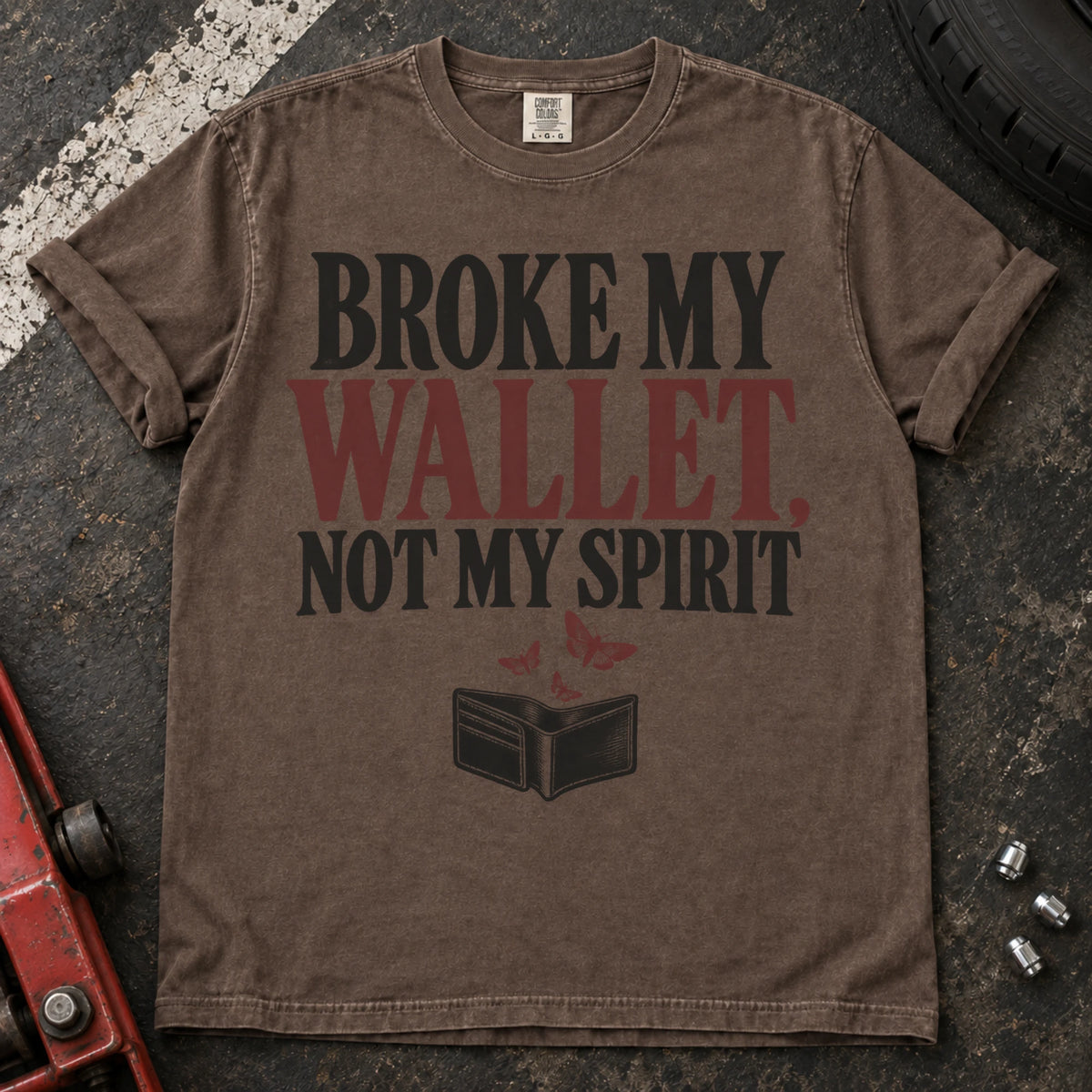 Espresso car enthusiast T-shirt. An empty wallet proves the car broke the wallet, not the spirit.