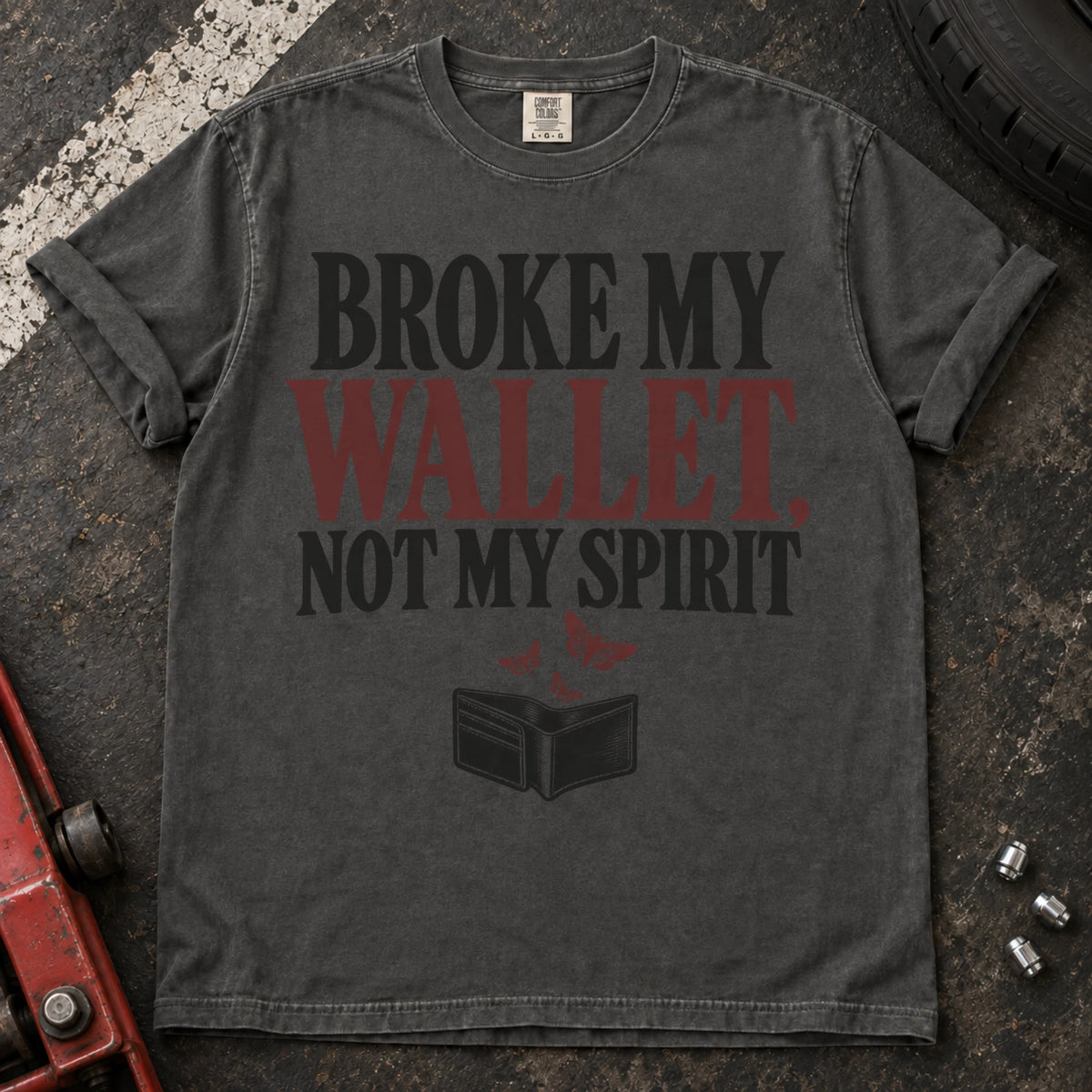 Pepper car enthusiast T-shirt. An empty wallet proves the car broke the wallet, not the spirit.