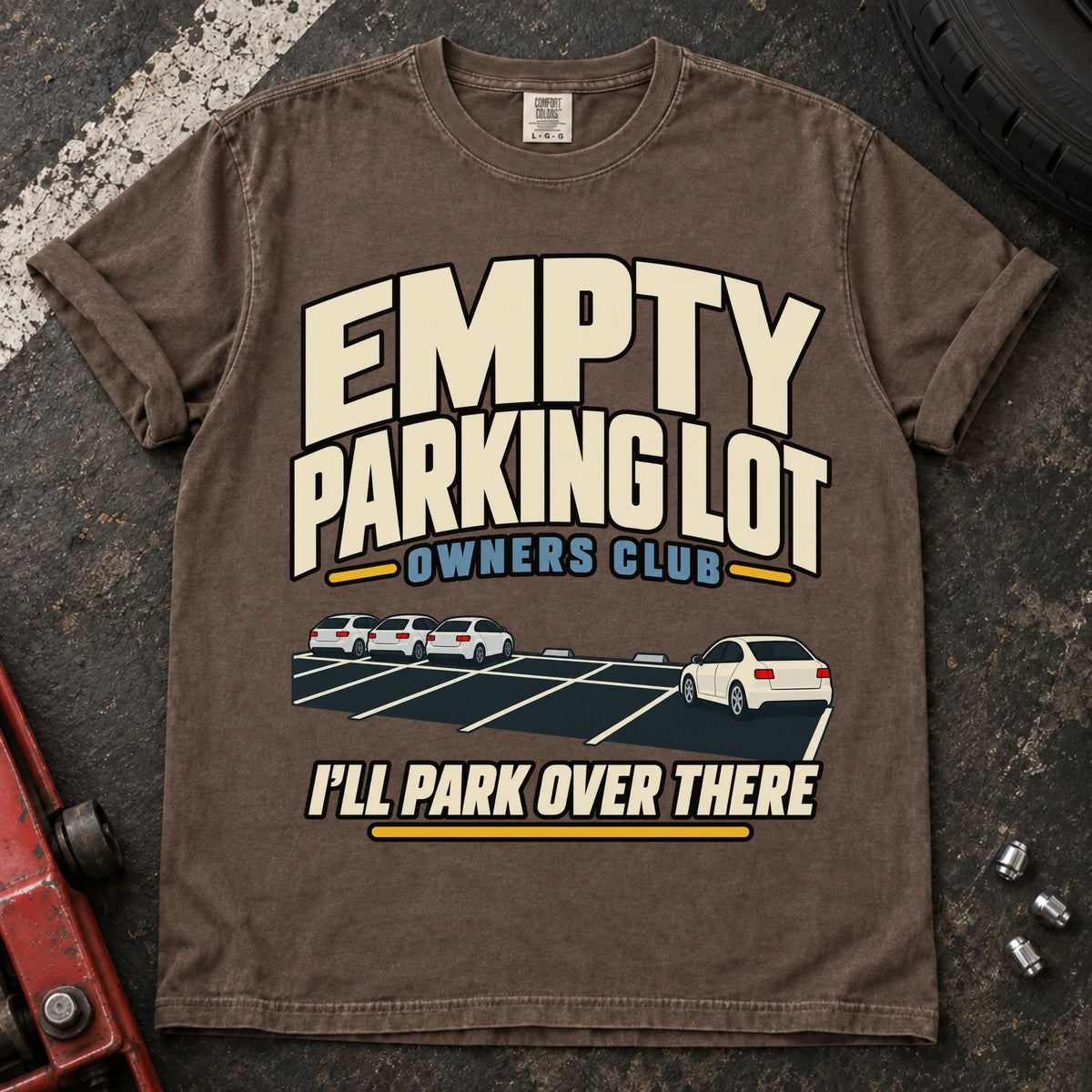 Espresso car enthusiast T-shirt. A distant car joins the Empty Parking Lot Owners Club, I'll park over there.