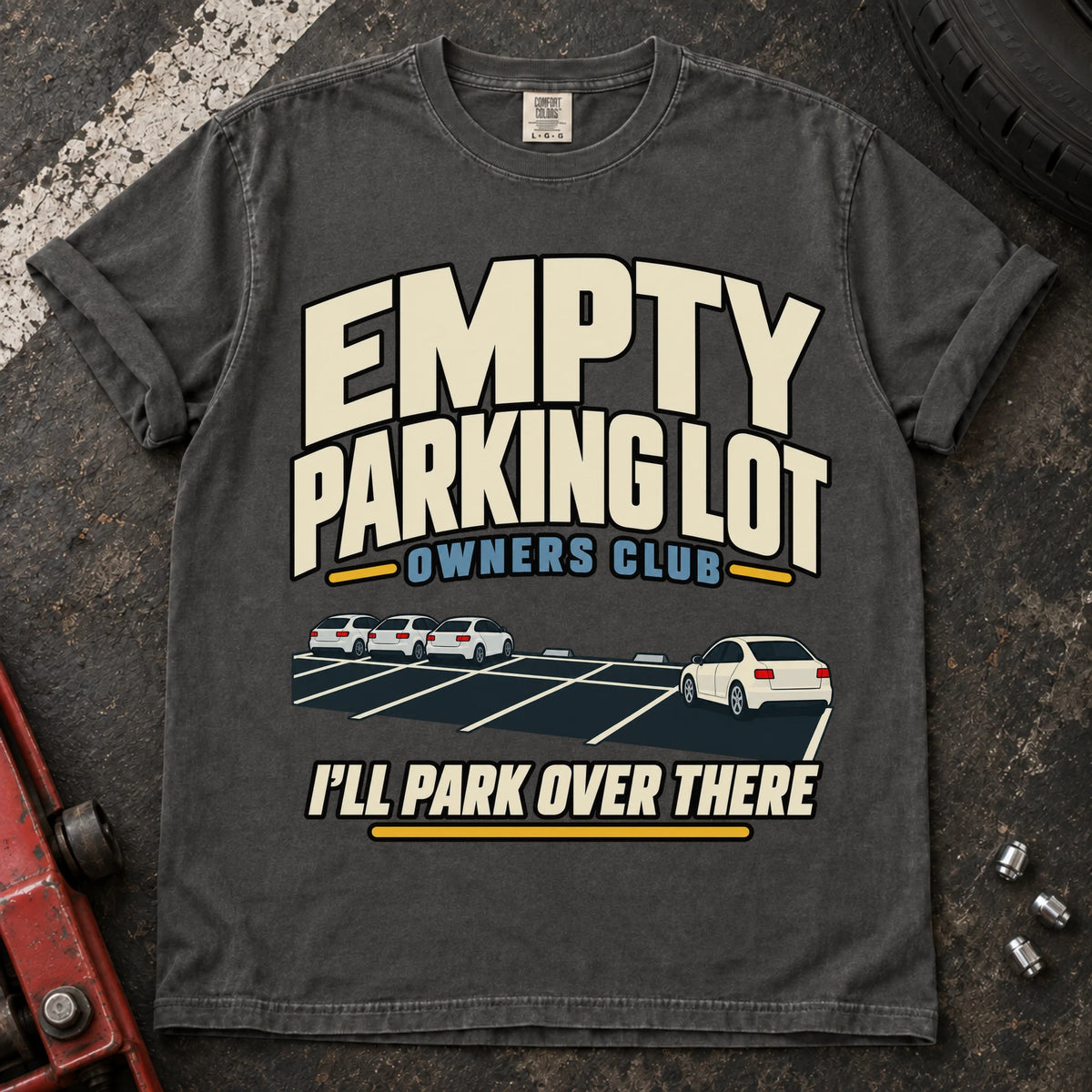Pepper car enthusiast T-shirt. A distant car joins the Empty Parking Lot Owners Club, I'll park over there.