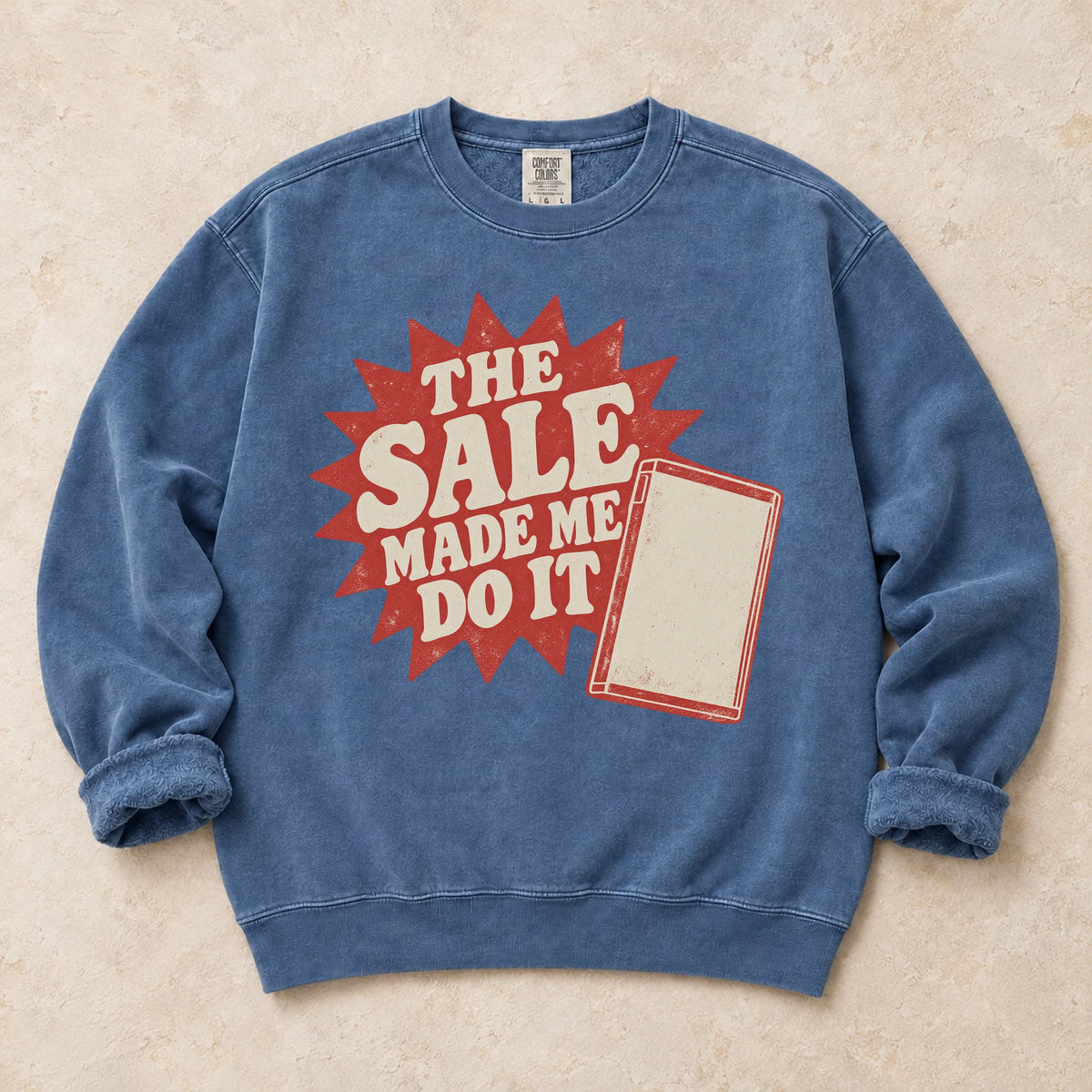 Blue Jean gaming sweatshirt. A game case and sale burst explain the sale made me do it again.