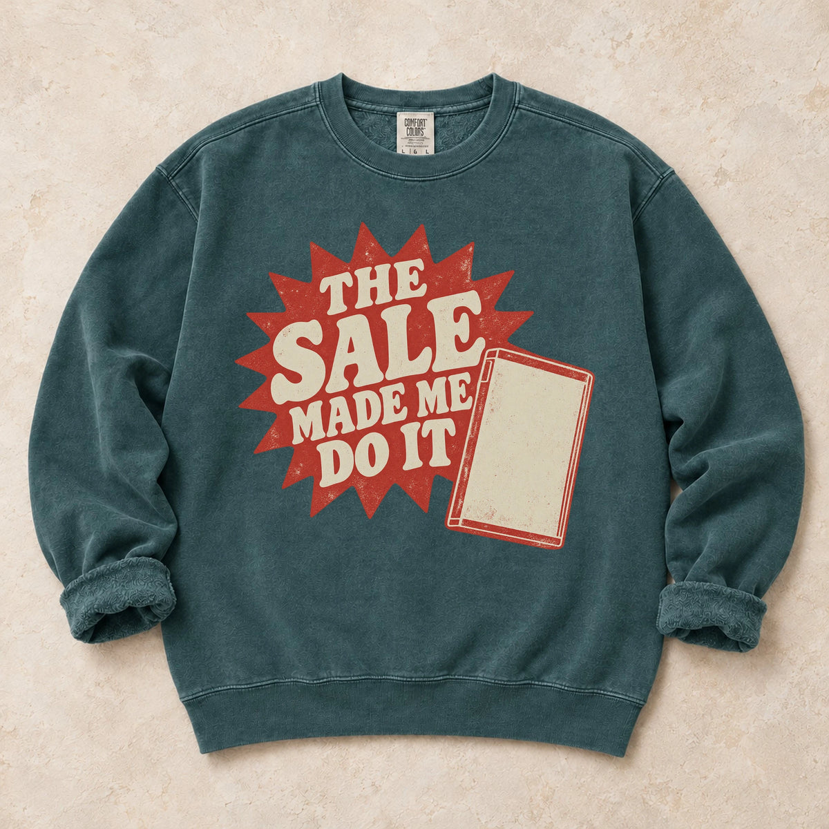 Blue Spruce gaming sweatshirt. A game case and sale burst explain the sale made me do it again.