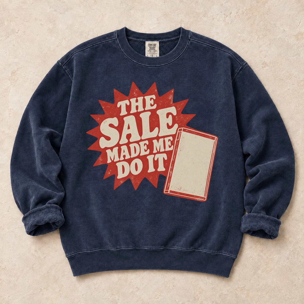 True Navy gaming sweatshirt. A game case and sale burst explain the sale made me do it again.