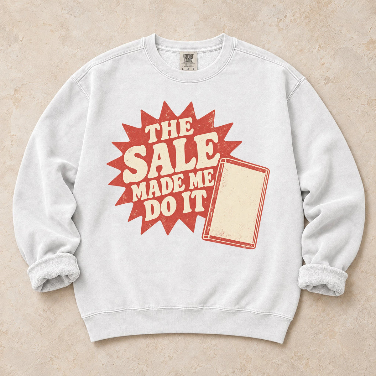 White gaming sweatshirt. A game case and sale burst explain the sale made me do it again.