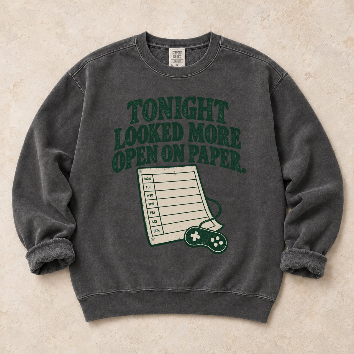 Pepper gaming sweatshirt. A calendar and controller reveal tonight looked more open on paper.