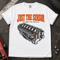 White car enthusiast T-shirt. An inline-six engine illustrates just the sensor, straight-six edition.