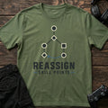 Military Green gaming T-shirt. A branching diagram offers a chance to reassign skill points.