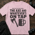 Light Pink gaming T-shirt. An axe and tankard form the gentleman's ideal tavern loadout.