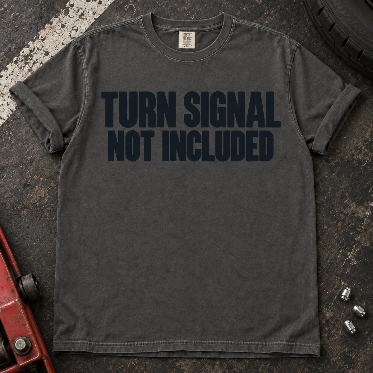 Pepper car enthusiast T-shirt. Turn signal not included: a deadpan automotive typography joke.