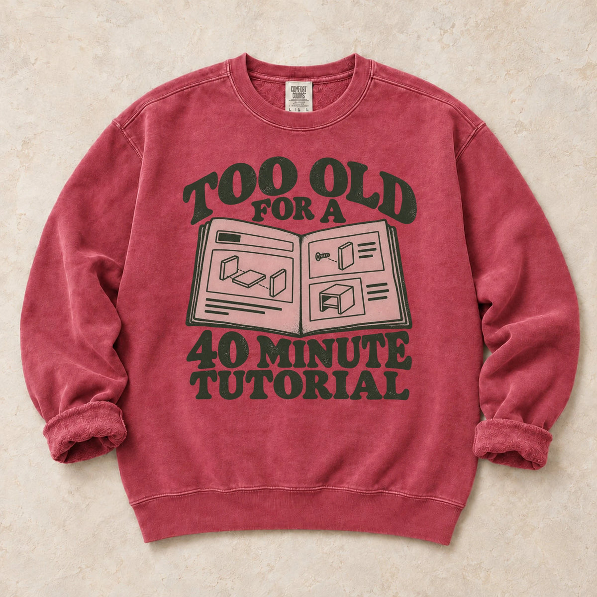 Crimson gaming sweatshirt. An instruction booklet accompanies being too old for a 40-minute tutorial.
