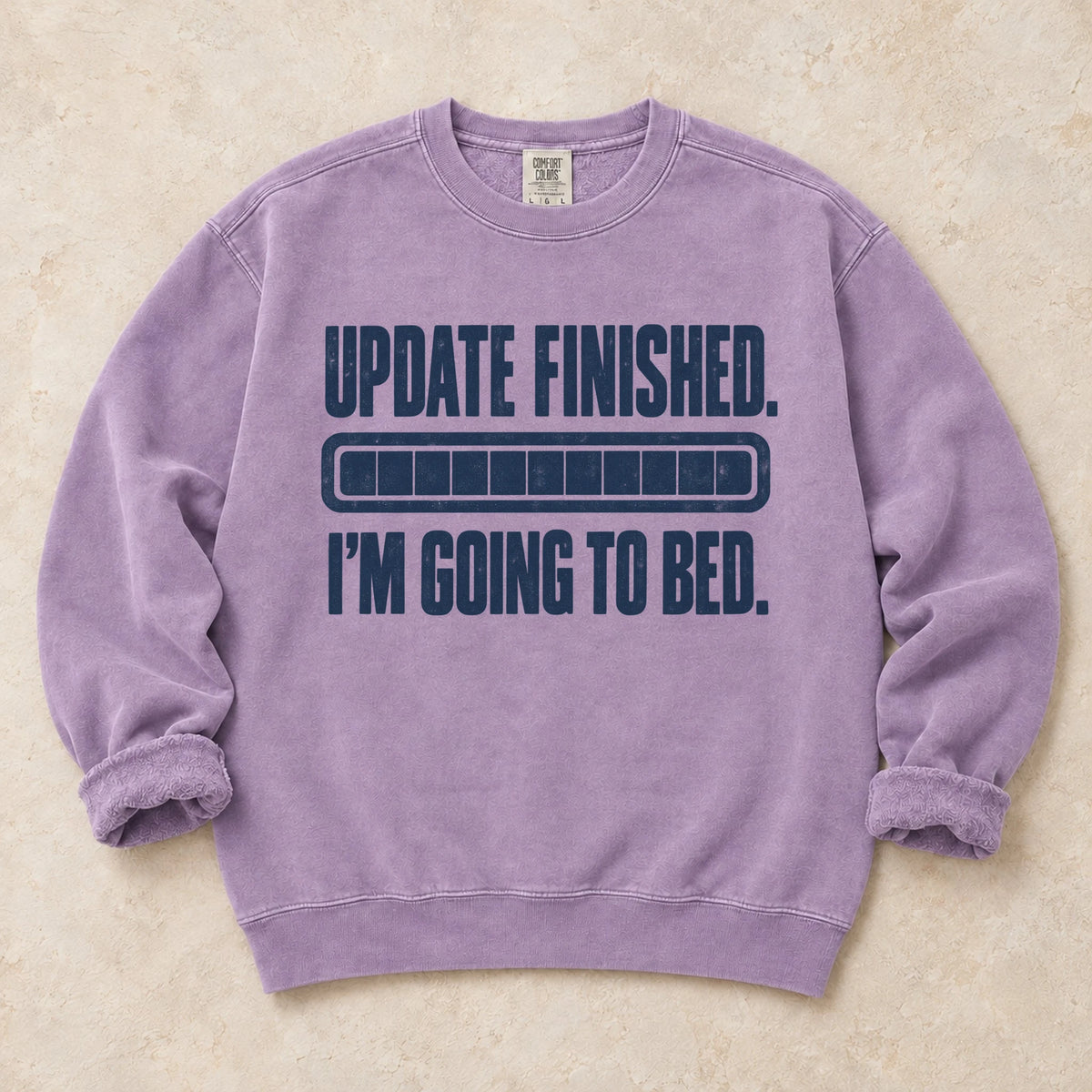 Orchid gaming sweatshirt. A completed loading bar signals update finished, I'm going to bed.