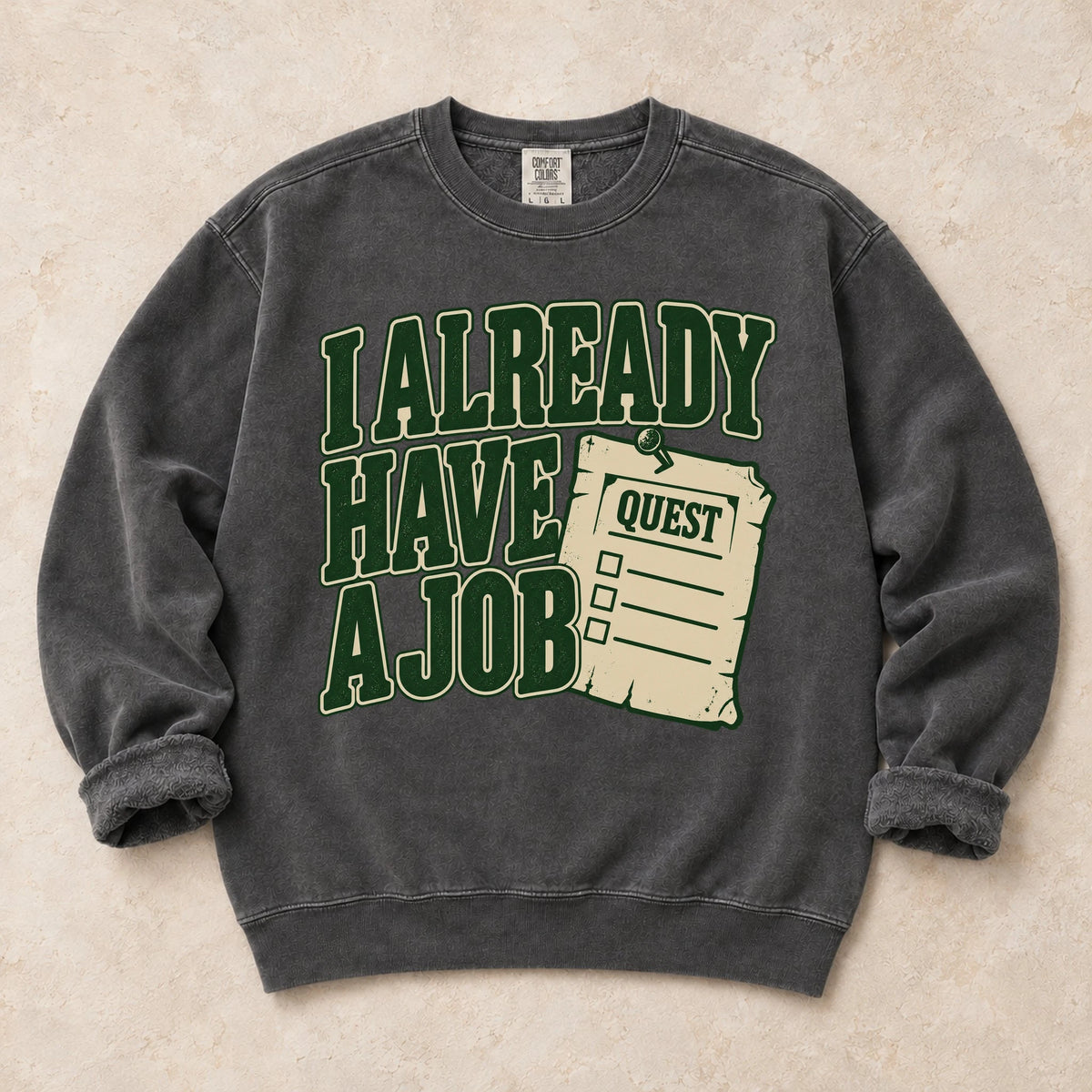 Pepper gaming sweatshirt. A task scroll accompanies the admission, I already have a job.