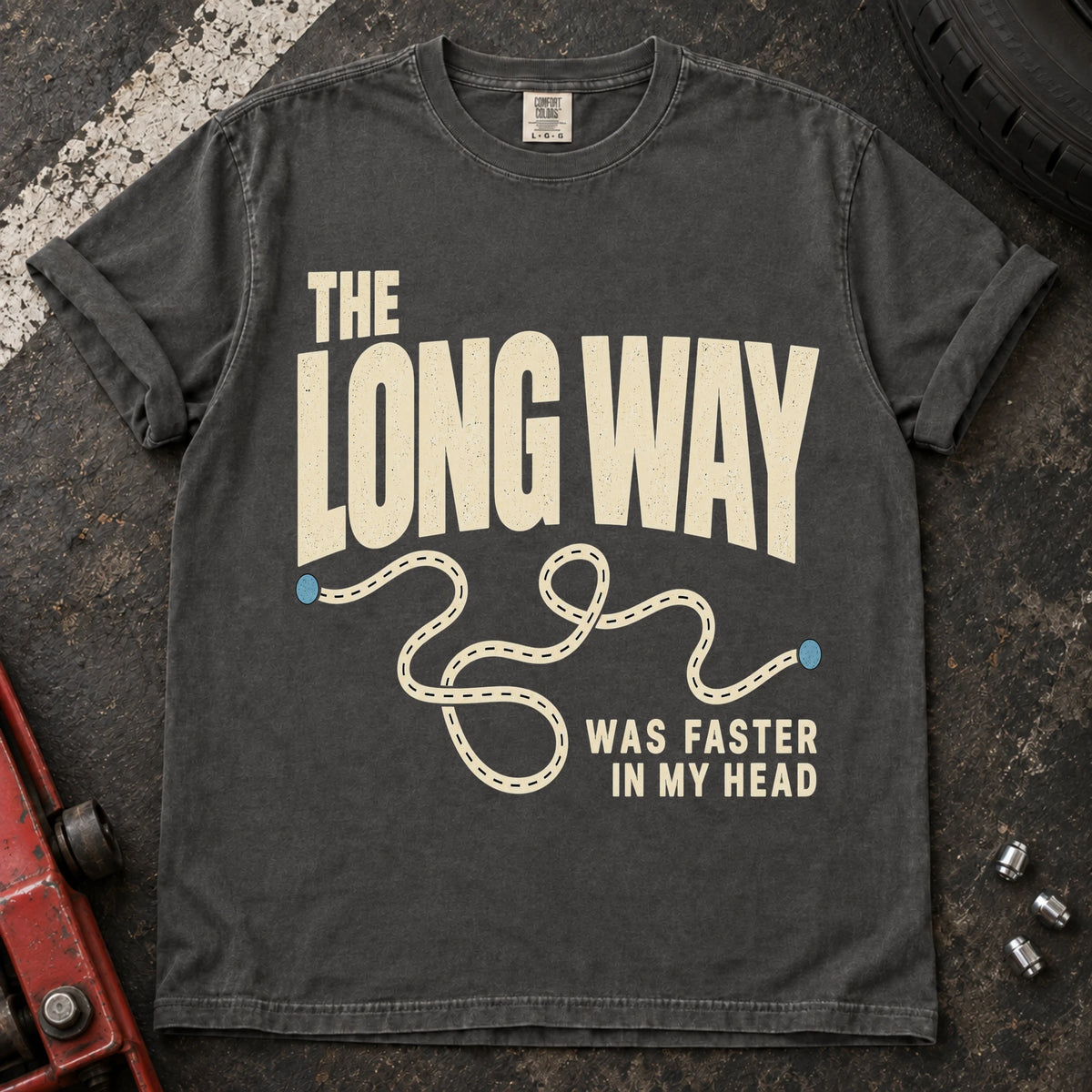 Pepper car enthusiast T-shirt. A wandering route admits the long way was faster in my head.